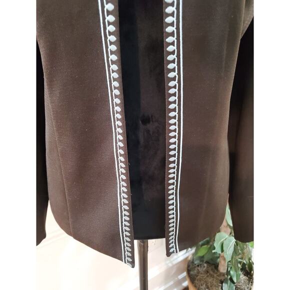 Madison Leigh Women's Brown Long Sleeve Embroidered Lined Open Front Jacket 10 - Picture 3 of 12